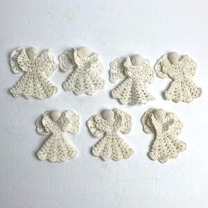 7 Homemade Crochet Angels Christmas Ornaments 4" Tall